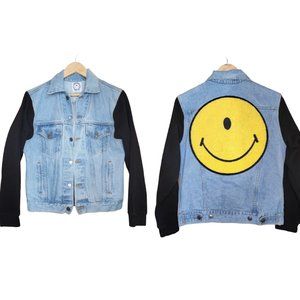 Too Ugly For L.A. Light Blue Denim One-Eyed Smiley Face Trucker Style Jacket